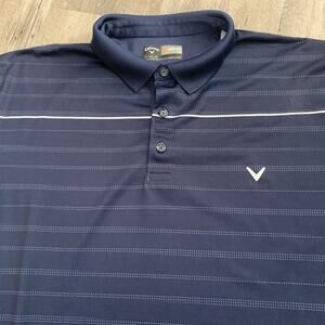 Callaway Golf Shirt Mens Size XL Polo Opti-Dri Navy Blue Stripe Wicking Pullover